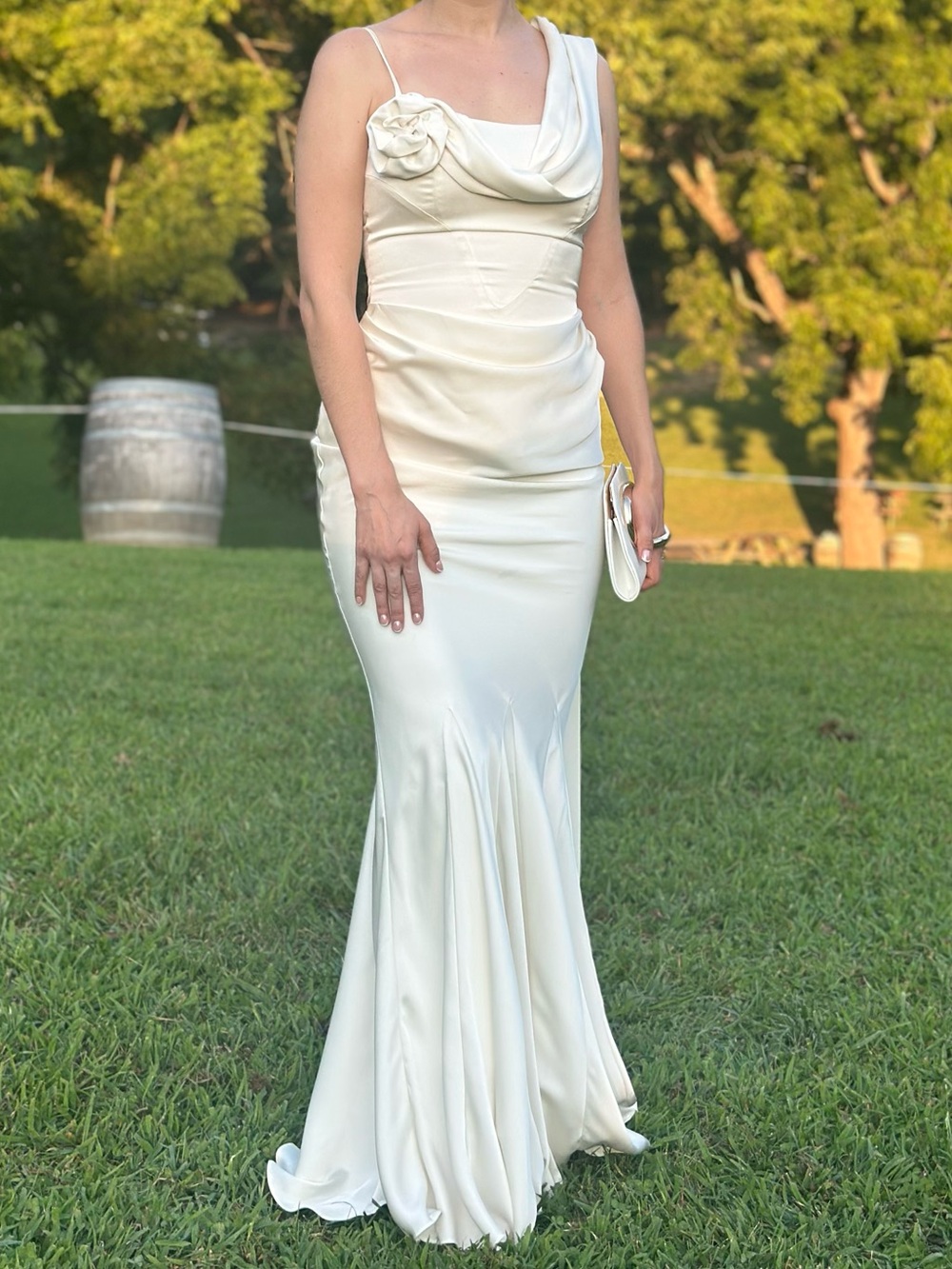 Leau Celine Dress: Mermaid Wedding Dress with Draped Neckline and Rosette